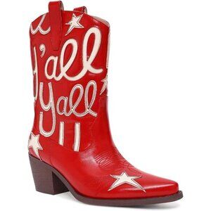⭐ Metallic Cowboy Boots for Women - Embroidered Mid Calf Western Cowgirl Boots